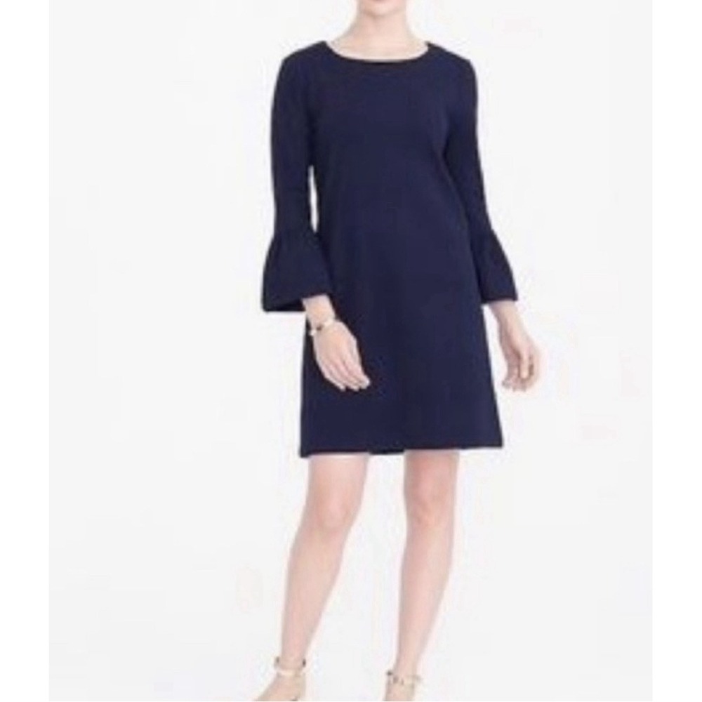 J.Crew Women's Navy Ruffle Bell-Sleeve Shift Dress Cotton Blend Large New $79.50
